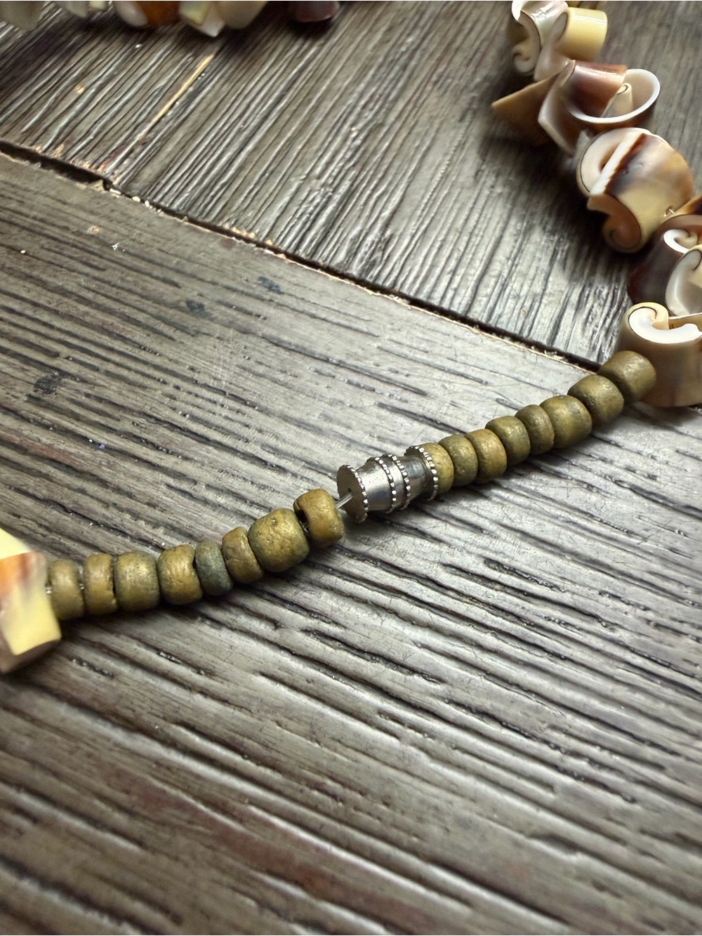 Handcrafted Shell Spiral Necklace in Natural Brown and Cream - Picture 2 of 2